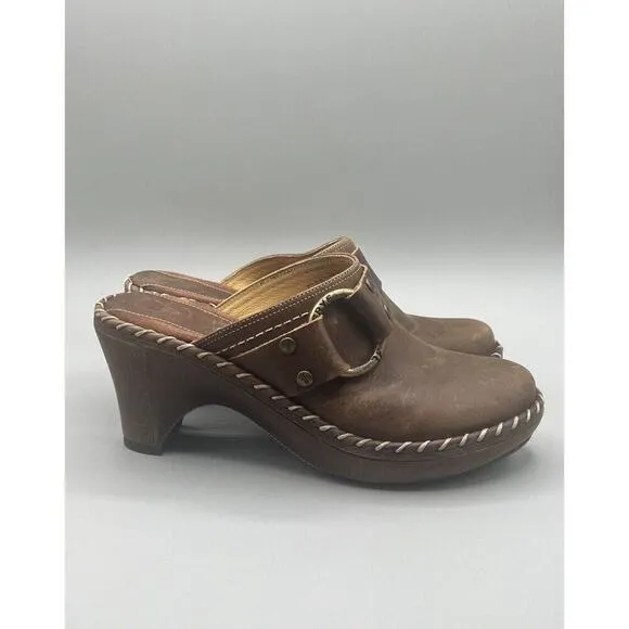 FRYE Brown Western Mules Clogs Leather Charlotte Harness Ring Size 6.5 M