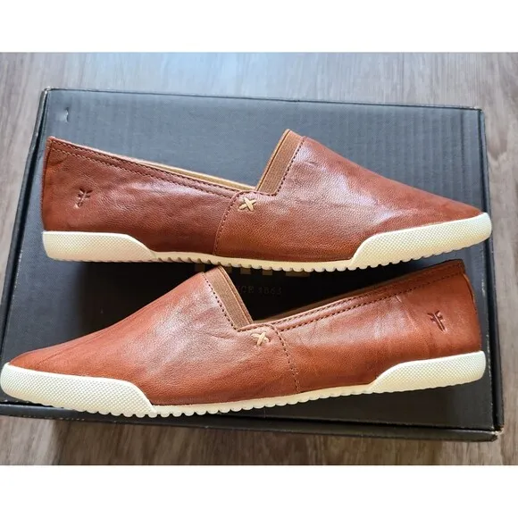 FRYE Melanie Slip On Brown Leather Sneaker Flat Shoe Women’s Size 7 NEW