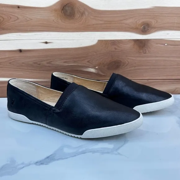 FRYE Melanie Women's Black Leather Slip On Sneaker  Flats Spring Shoes Size 7.5