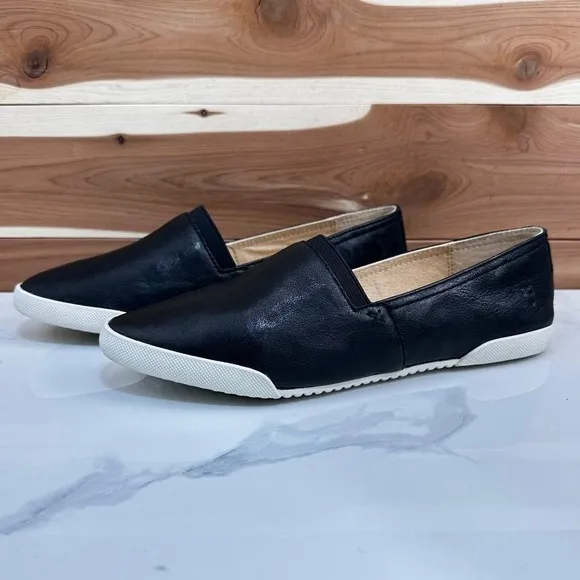 FRYE Melanie Women's Black Leather Slip On Sneaker  Flats Spring Shoes Size 7.5