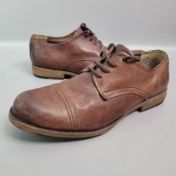 FRYE Men's Oxford Brown Distressed Leather Cap Toe Lace Up Shoes Size 11.5 D