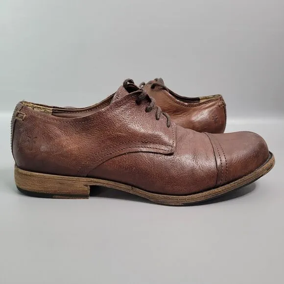 FRYE Men's Oxford Brown Distressed Leather Cap Toe Lace Up Shoes Size 11.5 D