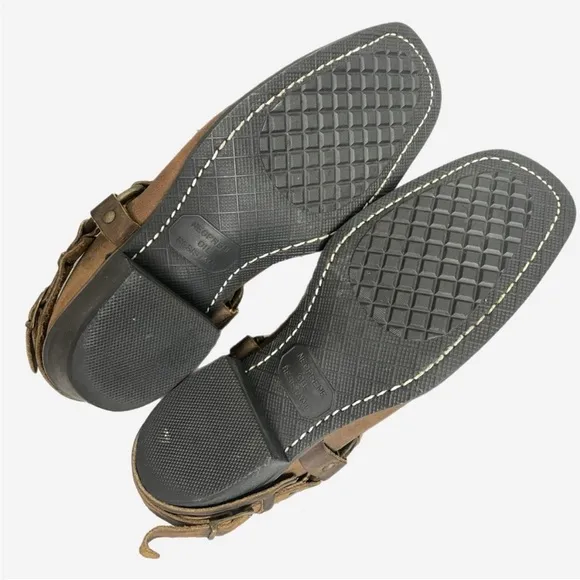 Frye Miles Clogs Mules Brown Leather Belted Harness Moto Boho western usa sz 10