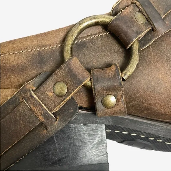 Frye Miles Clogs Mules Brown Leather Belted Harness Moto Boho western usa sz 10