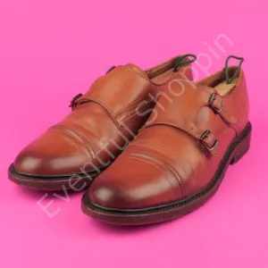 Frye Shoes Mens 9.5 D Brown Dress Burnished Cap Toe Double Monk Strap Oxfords