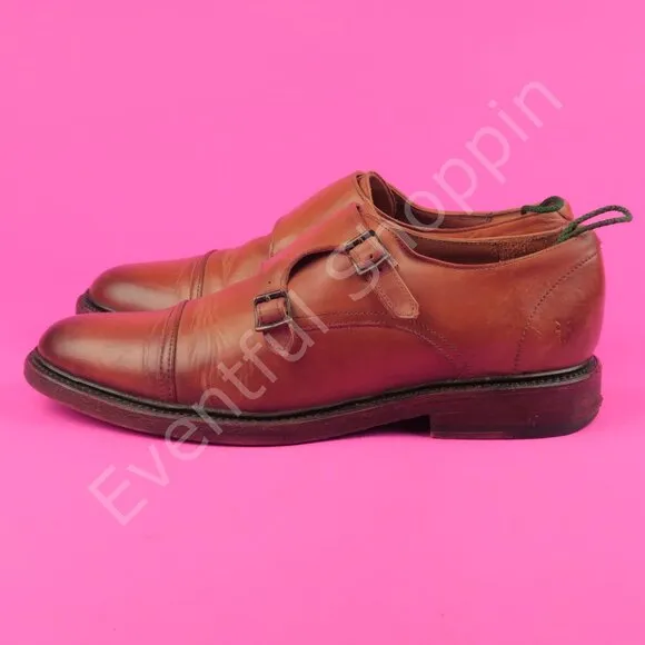 Frye Shoes Mens 9.5 D Brown Dress Burnished Cap Toe Double Monk Strap Oxfords