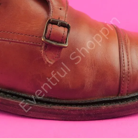 Frye Shoes Mens 9.5 D Brown Dress Burnished Cap Toe Double Monk Strap Oxfords