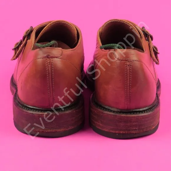 Frye Shoes Mens 9.5 D Brown Dress Burnished Cap Toe Double Monk Strap Oxfords