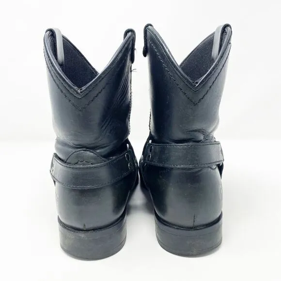 Frye Supply Black Leather Steel Toe Harness Boots Women's Size 8 Wide Pull On