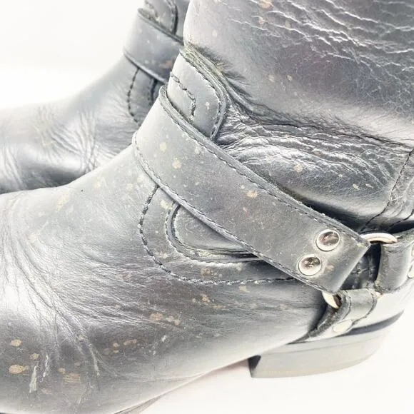 Frye Supply Black Leather Steel Toe Harness Boots Women's Size 8 Wide Pull On