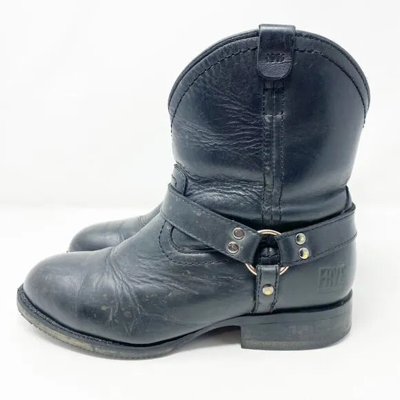 Frye Supply Black Leather Steel Toe Harness Boots Women's Size 8 Wide Pull On