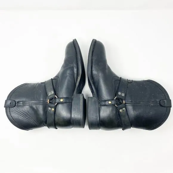 Frye Supply Black Leather Steel Toe Harness Boots Women's Size 8 Wide Pull On