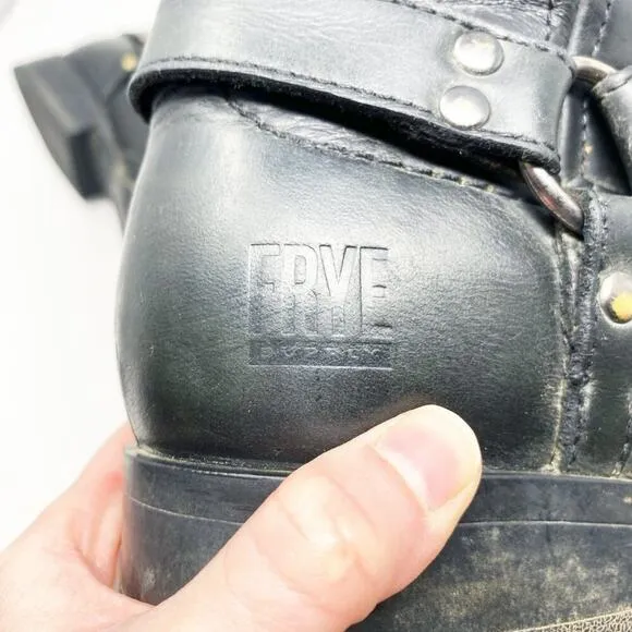 Frye Supply Black Leather Steel Toe Harness Boots Women's Size 8 Wide Pull On