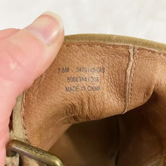 Frye Tan Suede Open Toe Mules Women's Size 7.5 Adjustable Straps Stacked Heel