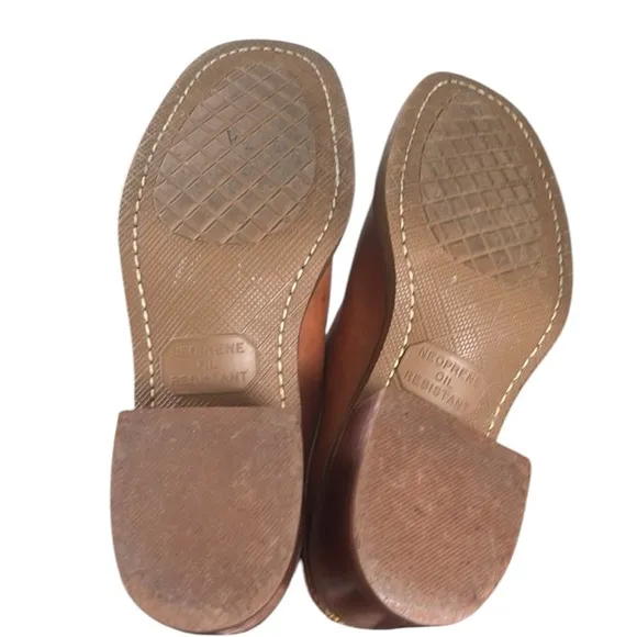 FRYE vintage British Tan Leather Square Toe campus Western Mules Slip On Shoes