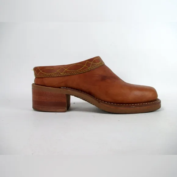 FRYE vintage British Tan Leather Square Toe campus Western Mules Slip On Shoes