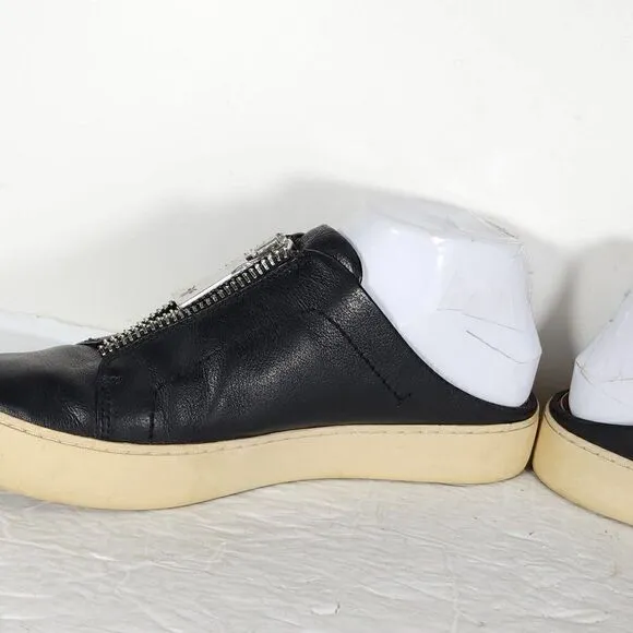 Frye women's Lena Zip US 7,5M Black Leather Slip On Flat Mules Sneakers Shoes
