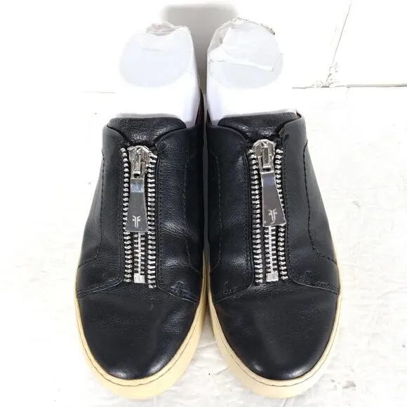 Frye women's Lena Zip US 7,5M Black Leather Slip On Flat Mules Sneakers Shoes