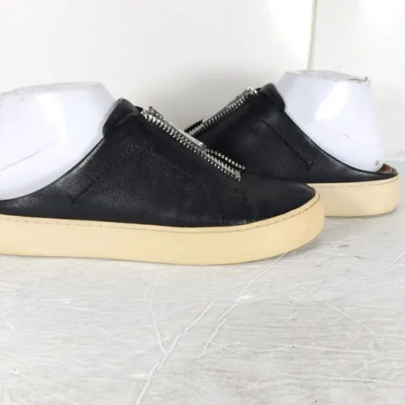 Frye women's Lena Zip US 7,5M Black Leather Slip On Flat Mules Sneakers Shoes