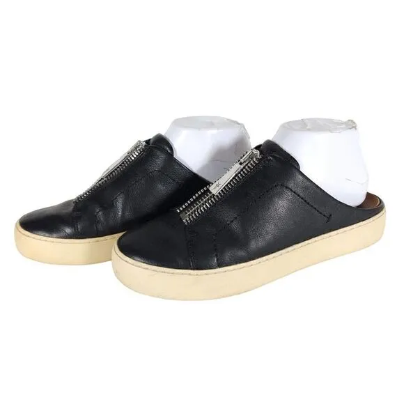 Frye women's Lena Zip US 7,5M Black Leather Slip On Flat Mules Sneakers Shoes