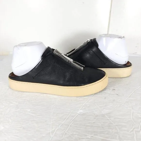 Frye women's Lena Zip US 7,5M Black Leather Slip On Flat Mules Sneakers Shoes