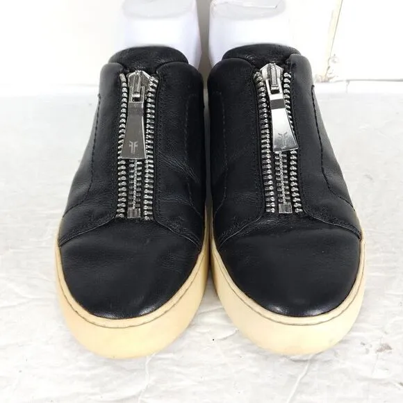 Frye women's Lena Zip US 7,5M Black Leather Slip On Flat Mules Sneakers Shoes