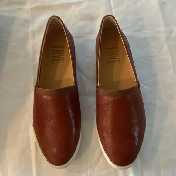 Frye Women's Melanie Slip On Leather Sneakers, Brown, Size 8, NWT