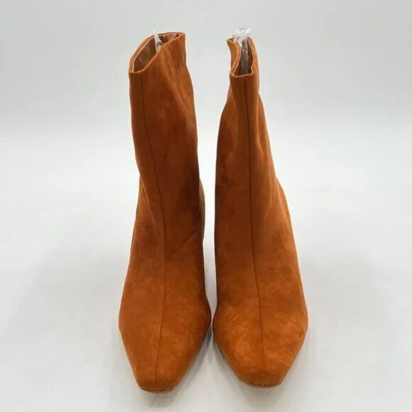 FSJ Brown Suede Square Toe Comfort Kitten Low Heel Ankle Boot Pull On Boot