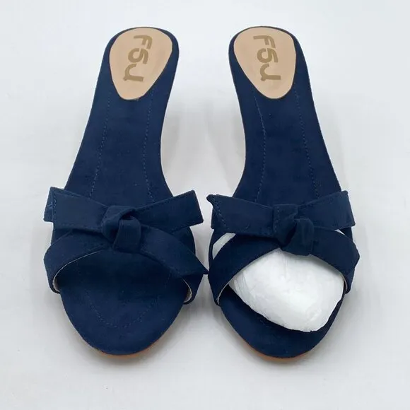 FSJ Women Cute Bowknot Slip On Mule Summer Open Toe Kitten Low Heel Sandal Ladie