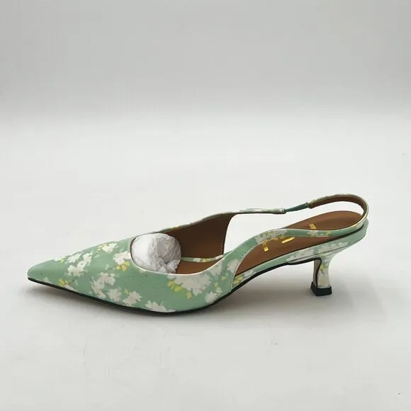 FSJ Women's Mid Kitten Heel Slingback Sandal Pointy Toe Sexy Pumps Comfortable