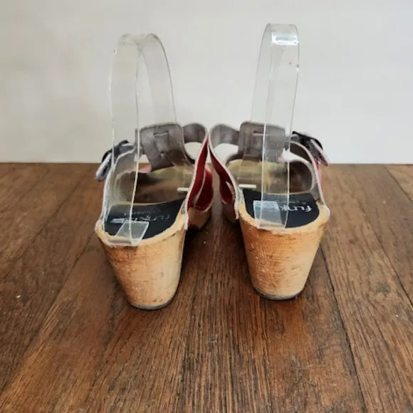 FUNKIS 977 T Bar Clog Sandal in Red Leather