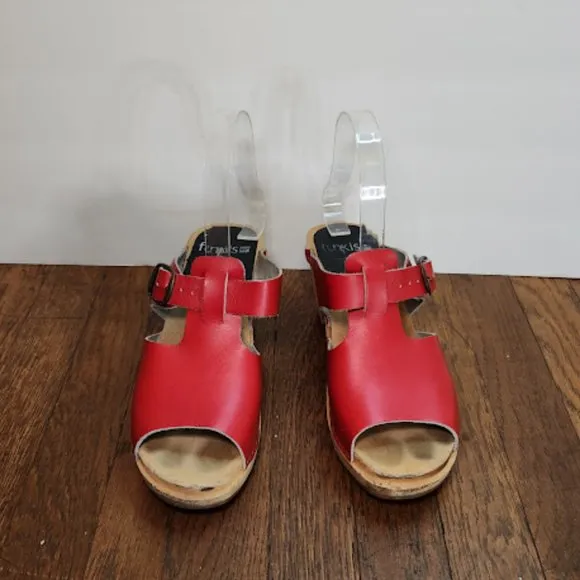 FUNKIS 977 T Bar Clog Sandal in Red Leather