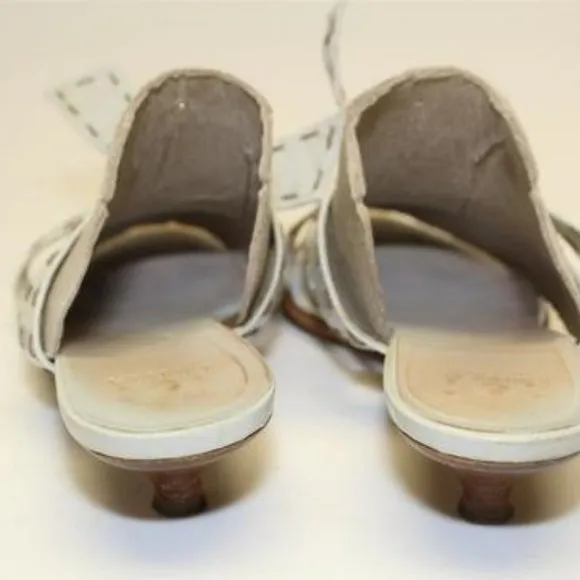 FURLA White Leather 2 Strap Slides Brown Stitches
