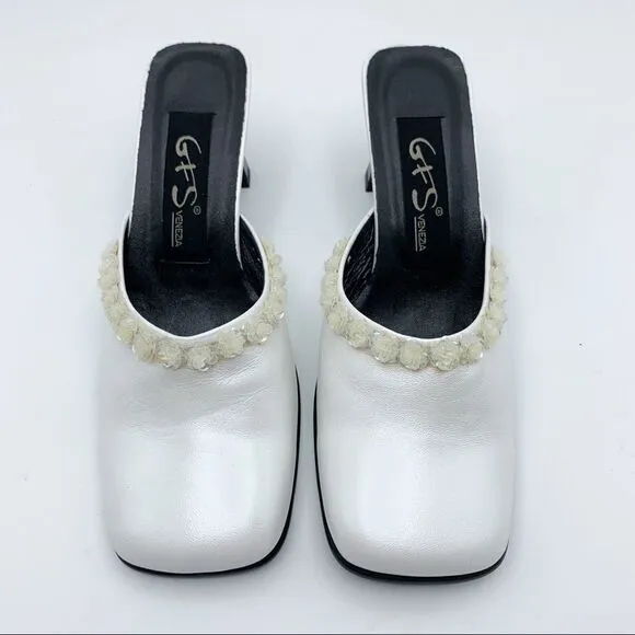 G   S Handmade Wedding Mules Sequin Flowers Sz 6