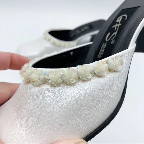 G   S Handmade Wedding Mules Sequin Flowers Sz 6