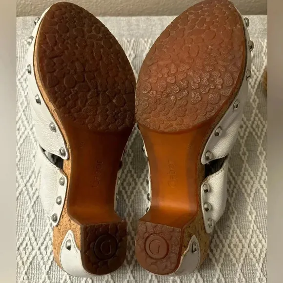 Gabor Clogs Comfort UK Size 5 White Leather Women’s Studded with Cork Sides