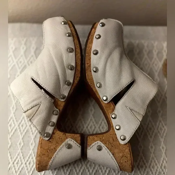 Gabor Clogs Comfort UK Size 5 White Leather Women’s Studded with Cork Sides