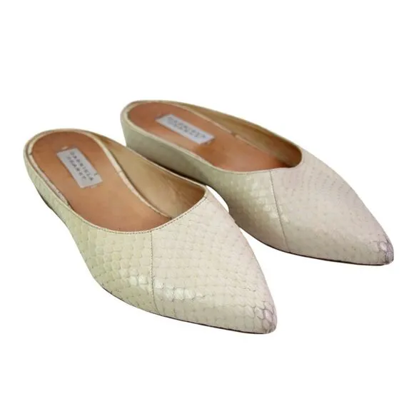 Gabriela Hearst PERL WHITE SNAKE SKIN FLAT MULES SHOES Sz 38