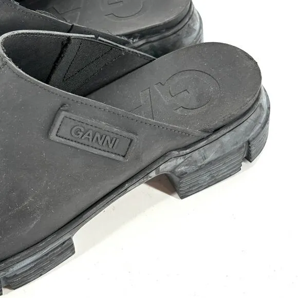 Ganni City Rubber Mules 10.5 41 Black NWOT Slip On Comfort 90s Y2K Lug Sole