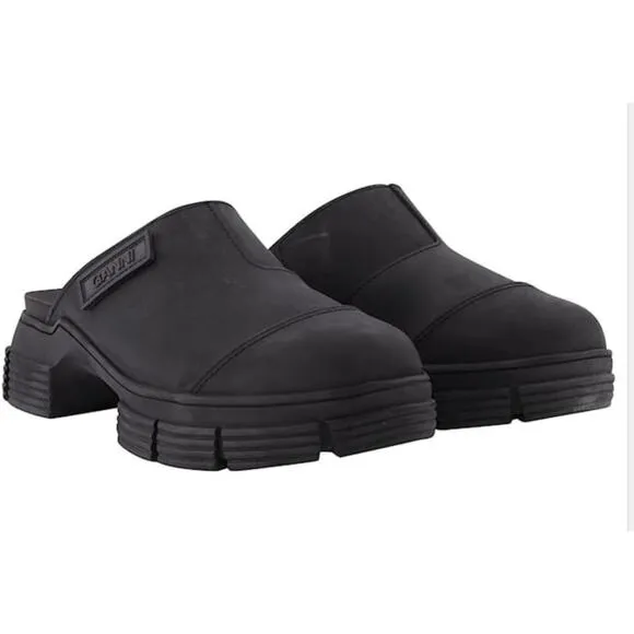 Ganni City Rubber Mules 10.5 41 Black NWOT Slip On Comfort 90s Y2K Lug Sole