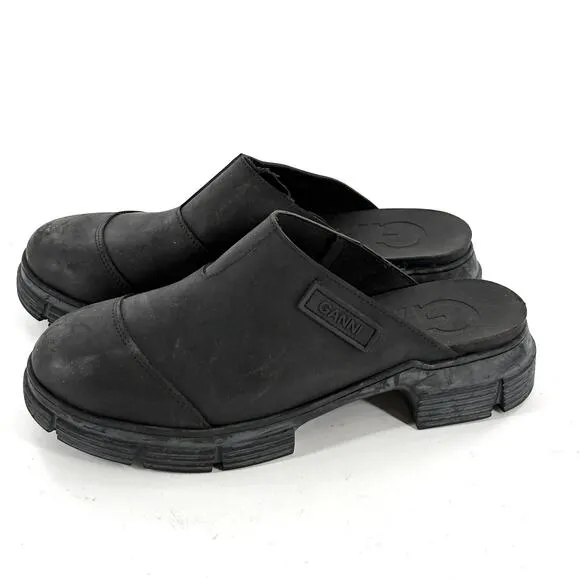 Ganni City Rubber Mules 10.5 41 Black NWOT Slip On Comfort 90s Y2K Lug Sole