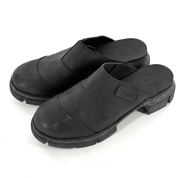 Ganni City Rubber Mules 10.5 41 Black NWOT Slip On Comfort 90s Y2K Lug Sole