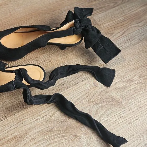 Ganni Tie Back Kitten Heels Black Suede Size 6 (36)