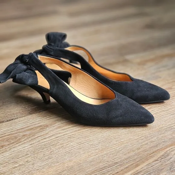 Ganni Tie Back Kitten Heels Black Suede Size 6 (36)