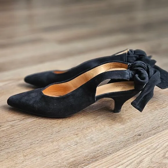 Ganni Tie Back Kitten Heels Black Suede Size 6 (36)