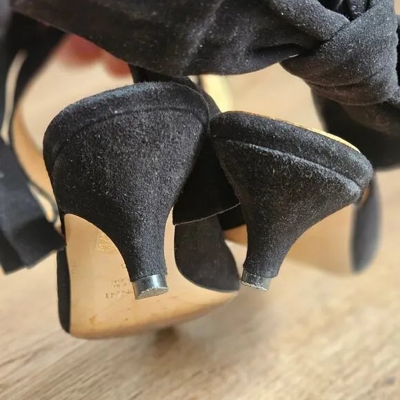 Ganni Tie Back Kitten Heels Black Suede Size 6 (36)