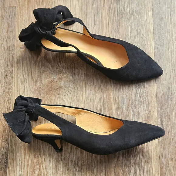 Ganni Tie Back Kitten Heels Black Suede Size 6 (36)