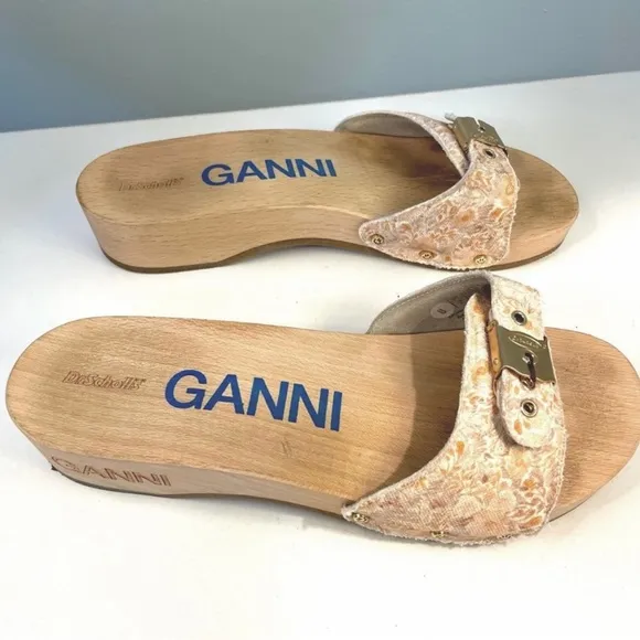 GANNI X Dr. Scholl Clogs Pescura Heel Floral Wooden Buckle Chunky Slide Sandal 8
