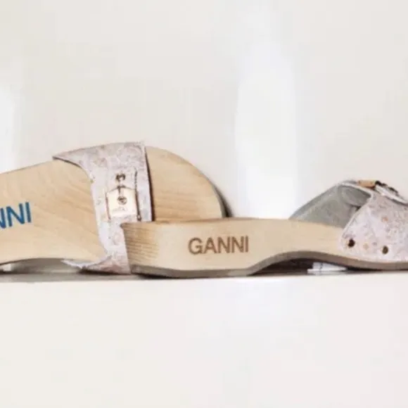 GANNI X Dr. Scholl Clogs Pescura Heel Floral Wooden Buckle Chunky Slide Sandal 8