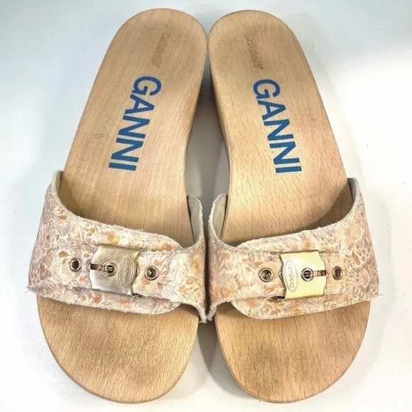 GANNI X Dr. Scholl Clogs Pescura Heel Floral Wooden Buckle Chunky Slide Sandal 8